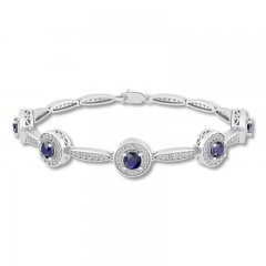 Blue & White Lab-Created Sapphire Bracelet Sterling Silver 7.5"