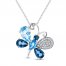Swiss Blue Topaz/London Blue Topaz/Sky Blue Topaz/White Lab-Created Sapphire Butterfly Necklace Sterling Silver 18"