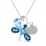 Swiss Blue Topaz/London Blue Topaz/Sky Blue Topaz/White Lab-Created Sapphire Butterfly Necklace Sterling Silver 18"