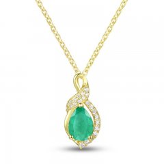 Emerald Necklace 1/10 ct tw Diamonds 10K Yellow Gold