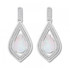 Lab-Created Opal Earrings 1/5 ct tw Diamonds Sterling Silver