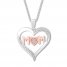 Diamond Mom Heart Necklace Sterling Silver/10K Rose Gold