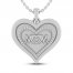 White Lab-Created Sapphire MOM. Heart Necklace Sterling Silver 18"