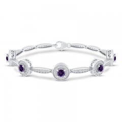 Amethyst & Lab Created White Sapphire Bracelet Sterling Silver