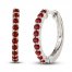 Garnet Dainty Hoop Earrings Sterling Silver