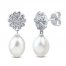 Cultured Pearl & White Lab-Created Sapphire Flower Earrings Sterling Silver