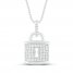 Diamond Lock Necklace 1/6 ct tw Round-cut Sterling Silver 18"