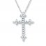 Diamond Cross Necklace 1/8 ct tw Round-cut 10K White Gold