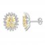 Diamond Floral Earrings 1/15 ct tw Sterling Silver/10K Gold