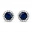 Blue Sapphire Earrings 1/10 ct tw Diamonds 10K White Gold