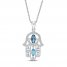 Blue Topaz & White Lab-Created Sapphire Hamsa Necklace Sterling Silver 18"