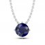 Blue Lab-Created Sapphire Solitaire Necklace Round-cut Sterling Silver 18"