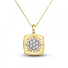Diamond Square Necklace 1/2 ct tw Round-cut 10K Yellow Gold 18"