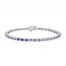 Vibrant Shades Tanzanite, Amethyst, White Lab-Created Sapphire Bracelet Round-Cut Sterling Silver 7.25"