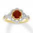 Garnet Engagement Ring 1/10 ct tw Diamonds 14K White Gold