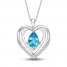 Swiss Blue Topaz & White Lab-Created Sapphire Heart Necklace Sterling Silver 18"