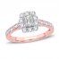 Diamond Engagement Ring 3/4 ct tw Emerald/Round/Baguette 14K Rose Gold