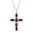 Garnet & White Lab-Created Sapphire Cross Necklace Sterling Silver 18"