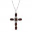 Garnet & White Lab-Created Sapphire Cross Necklace Sterling Silver 18"