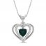 Lab-Created Emerald & White Lab-Created Sapphire Heart Necklace Sterling Silver 18"