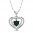 Lab-Created Emerald & White Lab-Created Sapphire Heart Necklace Sterling Silver 18"