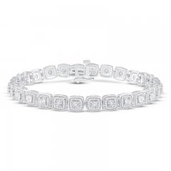 Diamond Cushion Line Bracelet 1 ct tw Round-cut 10K White Gold 7.25"