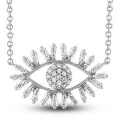 Diamond Eye Necklace 1/4 ct tw Round/Baguette 10K White Gold 18"