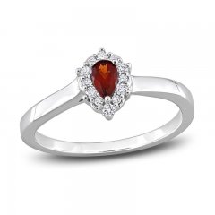 Garnet & Diamond Promise Ring 1/10 ct tw Pear/Round-Cut Sterling Silver
