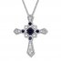 Cross Necklace Lab-Created Sapphires Sterling Silver