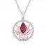Garnet & White Lab-Created Sapphire Lotus Necklace Marquise/Round-Cut 10K Rose Gold/Sterling Silver 18"
