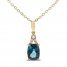 Blue Topaz & Diamond Necklace 1/20 ct tw Cushion/Round-Cut 10K Yellow Gold 18"