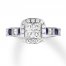 Diamond/Natural Sapphire Engagement Ring 1 ct tw 14K White Gold