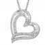 Diamond Heart Necklace 1/4 ct tw Round/Baguette Sterling Silver