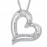 Diamond Heart Necklace 1/4 ct tw Round/Baguette Sterling Silver