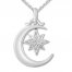 "Believe" Diamond Moon/Star Necklace Sterling Silver