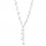 Cultured Pearl & White Lab-Created Sapphire Y Necklace Sterling Silver 16"