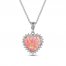 Pink Lab-Created Opal & White Lab-Created Sapphire Heart Necklace Sterling Silver 18"