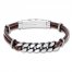 Men's Curb Chain & Brown Leather Bracelet Stainless Steel