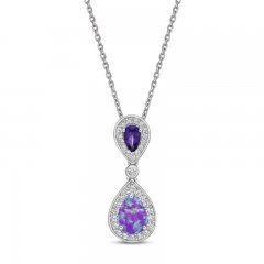 Lavender Lab-Created Opal/White Lab-Created Sapphire/Amethyst Necklace Sterling Silver 18"
