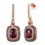Le Vian Rhodolite Dangle Earrings 1-1/3 ct tw Diamonds 14K Strawberry Gold
