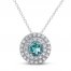 Oceanic Blue Topaz & White Topaz Double Halo Necklace Sterling Silver 18"