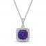 Luminous Cut Amethyst & White Topaz Halo Necklace Sterling Silver 18"