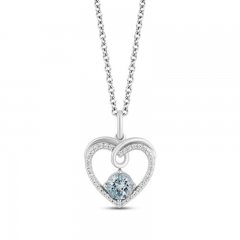 Hallmark Diamonds Aquamarine Heart Necklace 1/10 ct tw Round-Cut Sterling Silver 18"