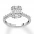Diamond Engagement Ring 5/8 ct tw Baguette/Round 14K White Gold