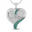 Lab-Created Emerald MOM Heart Necklace Sterling Silver 18"