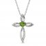 Peridot & White Lab-Created Sapphire Cross Necklace Sterling Silver 18"