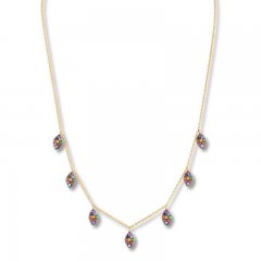 Lab-Created Gemstone Rainbow Charm Necklace 10K Yellow Gold