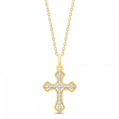 Diamond Cross Necklace 1/10 ct tw Round-cut 10K Yellow Gold 18"