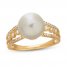 Cultured Pearl Ring 1/6 ct tw Diamonds 10K Yellow Gold
