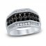Men's Black & White Diamond Ring 2 ct tw Round-cut 10K White Gold